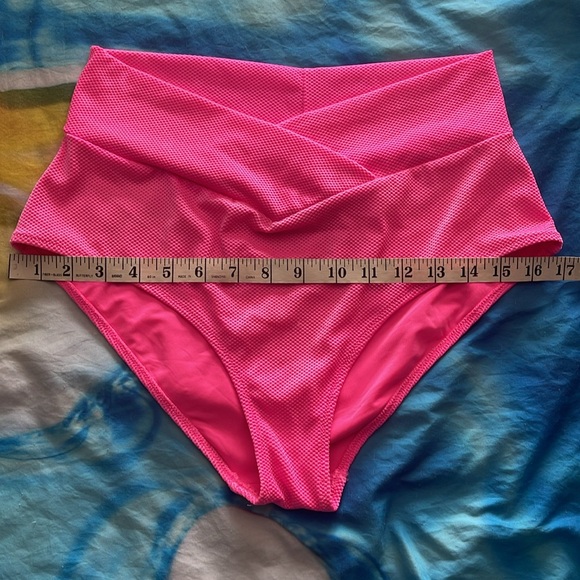 Striped Black and White Bikini Top with Pink Aerie High-Waist Bottom Set - Picture 12 of 14